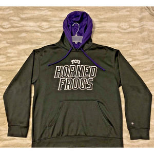 TCU Horned Frogs Pocketed Hoodie Men's L Black with PURPLE Hood Champion Brand